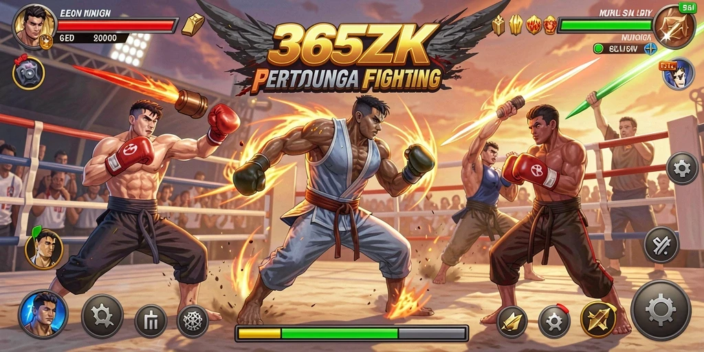 Tampilan gameplay penuh aksi di 365ZK dengan karakter yang berbeda.