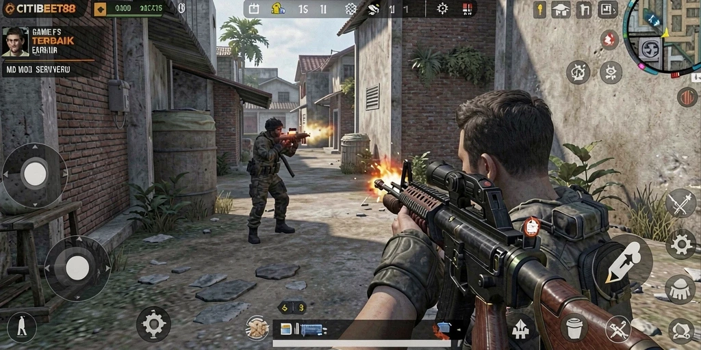 Tangkapan layar gameplay CITIBET88 menunjukkan aksi tembak-menembak yang seru.