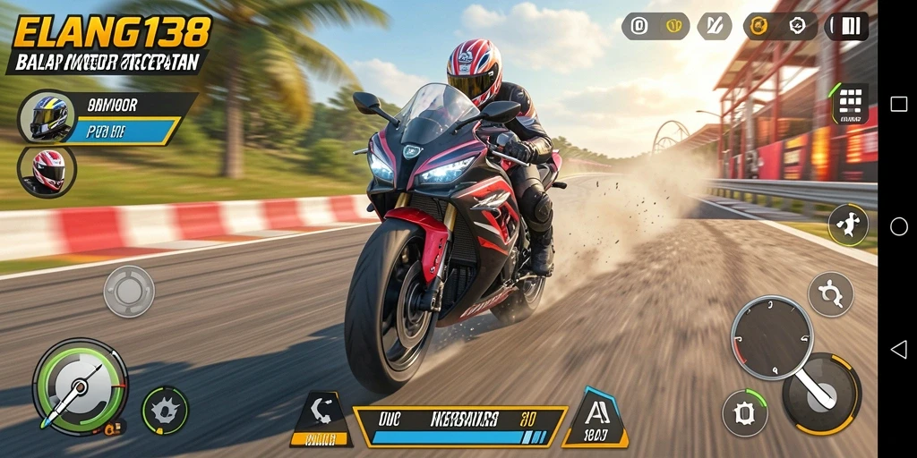 Tampilan gameplay seru dari ELANG138 dalam balapan motor yang mendebarkan.