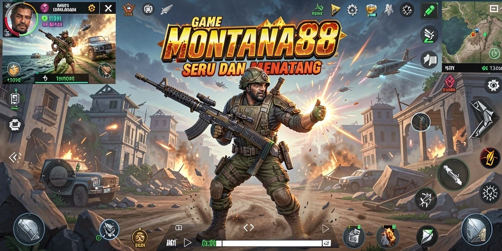 Gameplay seru MONTANA88 dengan aksi pertarungan intens di medan perang.