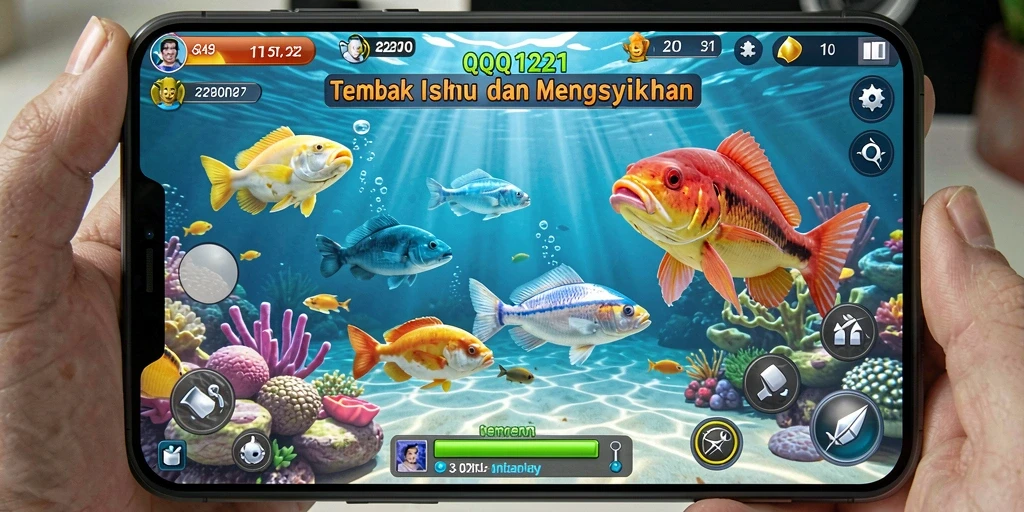 Tampilan gameplay seru dalam QQ1221 dengan aksi tembak ikan yang mendebarkan.